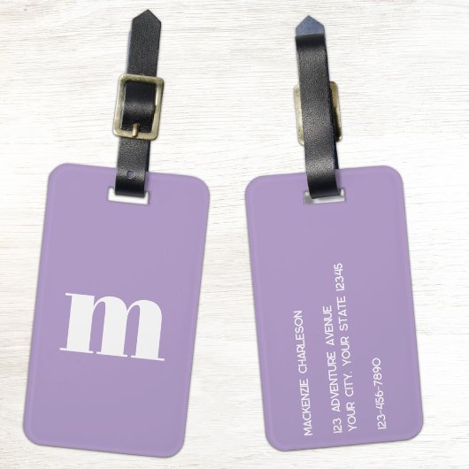 Modern Monogram Initial Lilac Pastel Bagagelabel