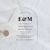 Modern Monogram Initialen Arch Bewaar de datum Acryl Uitnodigingen