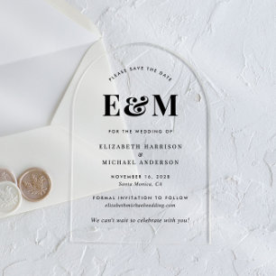Modern Monogram Initialen Arch Bewaar de datum Acryl Uitnodigingen