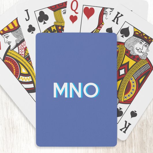 Modern Monogram Initialen Drop Shadow Blue Pokerkaarten