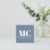 Modern Monogram Initialen Naam Dusty Blue Grey Vierkante Visitekaartje (Staand voorkant)