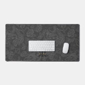 Modern Monogram Initialen Schedel Rozen Tattoo Gri Bureaumat (Keyboard & Muis)