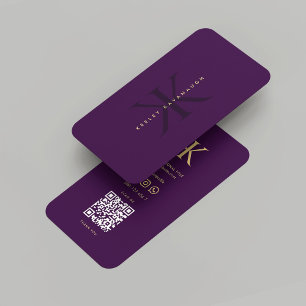 Modern Monogram K Dark Paarse Gold Professional Visitekaartje