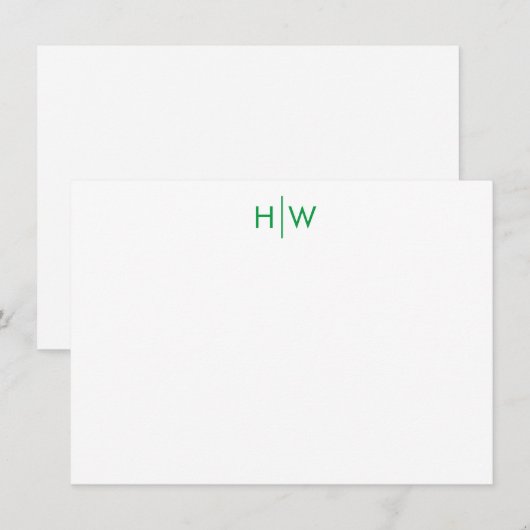 Modern Monogram Kelly Green Flat Note Kaart Notitiekaartje (Voorkant / Achterkant)