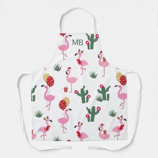 Modern Monogram Kerst Flamingo Party Schort (Voorkant)