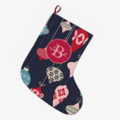 Modern Monogram kerstversieringen donkerblauw Grote Kerstsok (Voorkant (Hangend))