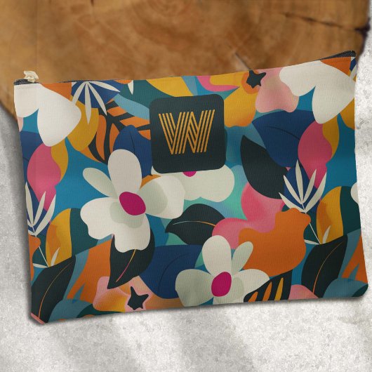 Modern Monogram Kleurrijke Retro Bloemen Patroon Etui