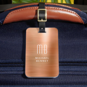 Modern Monogram Koper Metaalglans  Bagagelabel