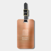 Modern Monogram Koper Metaalglans  Bagagelabel (Voorkant verticaal)