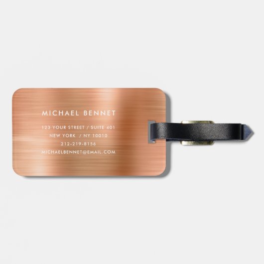 Modern Monogram Koper Metaalglans  Bagagelabel (Achterkant horizontaal)