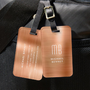 Modern Monogram Koper Metaalglans Bagagelabel