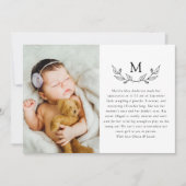 Modern Monogram Laurel Foto Birth Aankondiging (Voorkant)