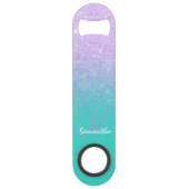 Modern monogram lavendel glitter ombre turquoise speed flessenopener (Voorkant)