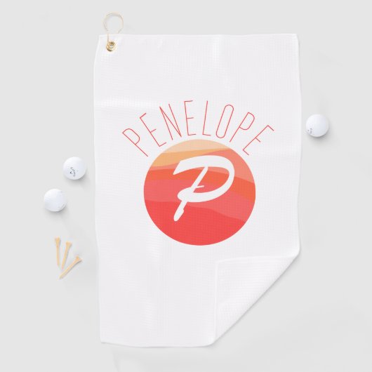 Modern monogram letter P sinaasappel koraal roze Golfhanddoek (Insitu)