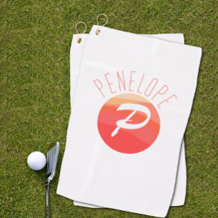 Modern monogram letter P sinaasappel koraal roze Golfhanddoek