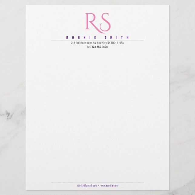 Modern Monogram Letterhead Briefhoofd (Voorkant)
