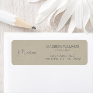 Modern Monogram Logo Beige Consultant Etiket