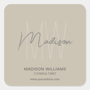 Modern Monogram Logo Beige Consultant Vierkante Sticker