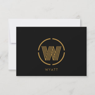 Modern Monogram Logo Goud Zwart Plat Notitiekaart Notitiekaartje