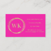 Modern Monogram Logo Hot Pink Gold Visitekaartje (Achterkant)