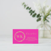 Modern Monogram Logo Hot Pink Gold Visitekaartje (Staand voorkant)