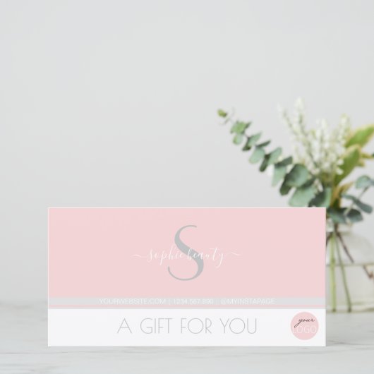 Modern Monogram Logo Roze Salon Cadeaubon (Staand voorkant)