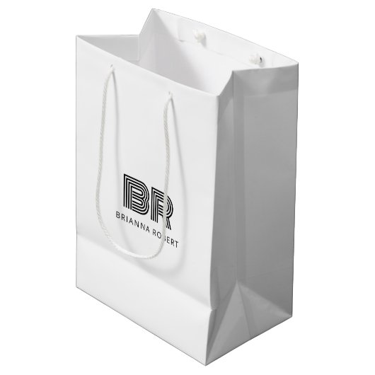 Modern Monogram Logo Stijlvol Wit Medium Cadeauzakje (Voorkant Gekanteld)