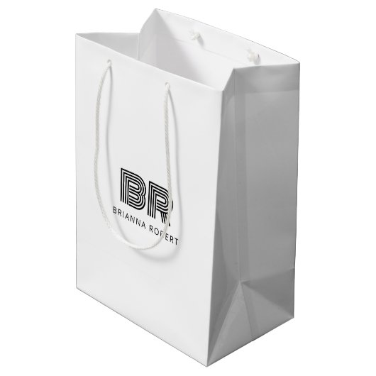 Modern Monogram Logo Stijlvol Wit Medium Cadeauzakje (Achterkant Gekanteld)