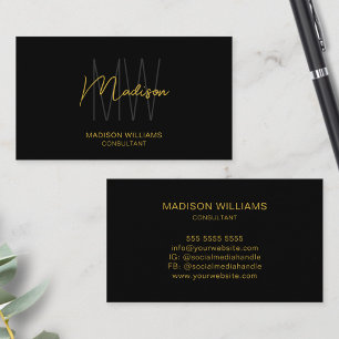 Modern Monogram Logo Zwart Goud Consultant Visitekaartje