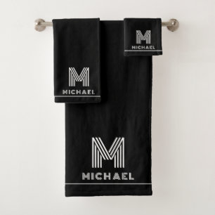 Modern Monogram Mannelijk Zwart Bad Handdoek