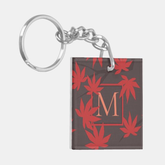 Modern Monogram Maple Leaf Sleutelhanger (Voorkant Links)