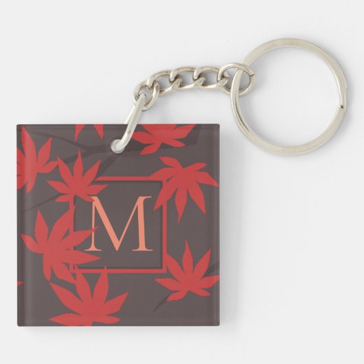 Modern Monogram Maple Leaf Sleutelhanger (Achterkant)
