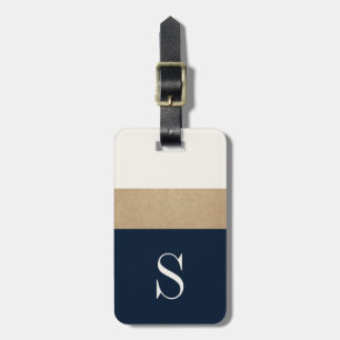 Modern Monogram marinesultaat Blue Gold Striped Ba Bagagelabel