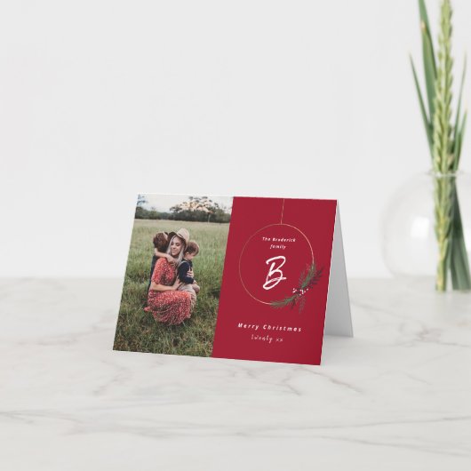 Modern Monogram met grote fotokerstmis Kaart (Voorkant)