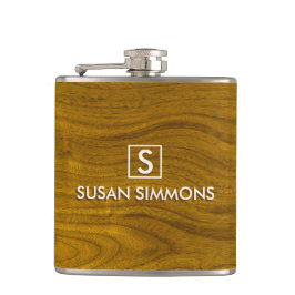 Modern Monogram met naam op hout Heupfles