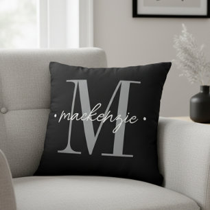 Modern Monogram Minimaal Zwart Wit Kussen