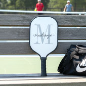 Modern Monogram Minimal Black White Pickleball Paddle