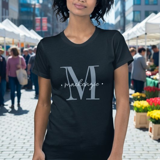 Modern Monogram Minimal Black White T-shirt