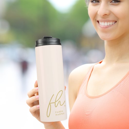 Modern Monogram Minimal Script Blush Gold-Initiale Thermosbeker