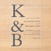 Modern Monogram minimalistisch huwelijk Acryl Uitnodigingen (Voorkant)