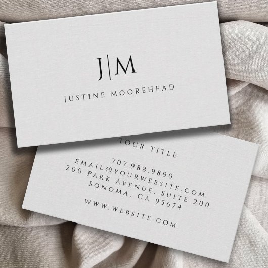 Modern Monogram minimalistisch linnen effect Visitekaartje