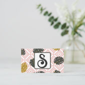 Modern Monogram Monstera Leaf Visitekaartje (Staand voorkant)
