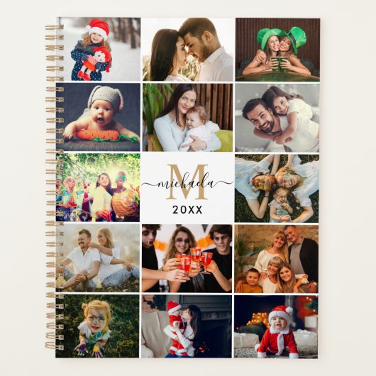 Modern Monogram & Naam 14-Fotocollage Planner (Voorkant)