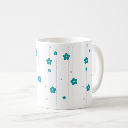 Modern Monogram Naam Blue Flower Design Coffee Mok (Voorkant rechts)