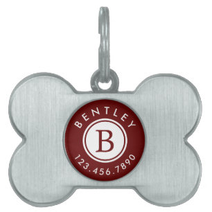 Modern monogram naam en telefoonnummer Bourgogne Huisdieren Naamplaatje