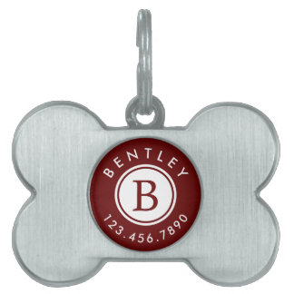 Modern monogram naam en telefoonnummer | Bourgogne Huisdieren Naamplaatje