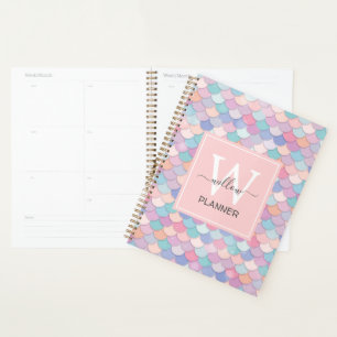 Modern Monogram Naam Initiaal Mermaid Bleek Roze Planner