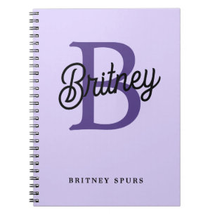 Modern Monogram Naam Paarse Black Script Kantoor Notitieboek