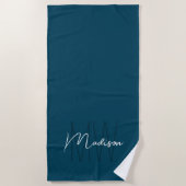 Modern Monogram Naam Script Blauw Strandlaken (Voorkant)