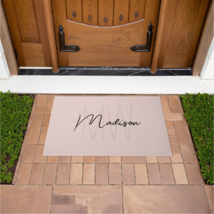 Modern Monogram Naam Script Blush Pink Deurmat